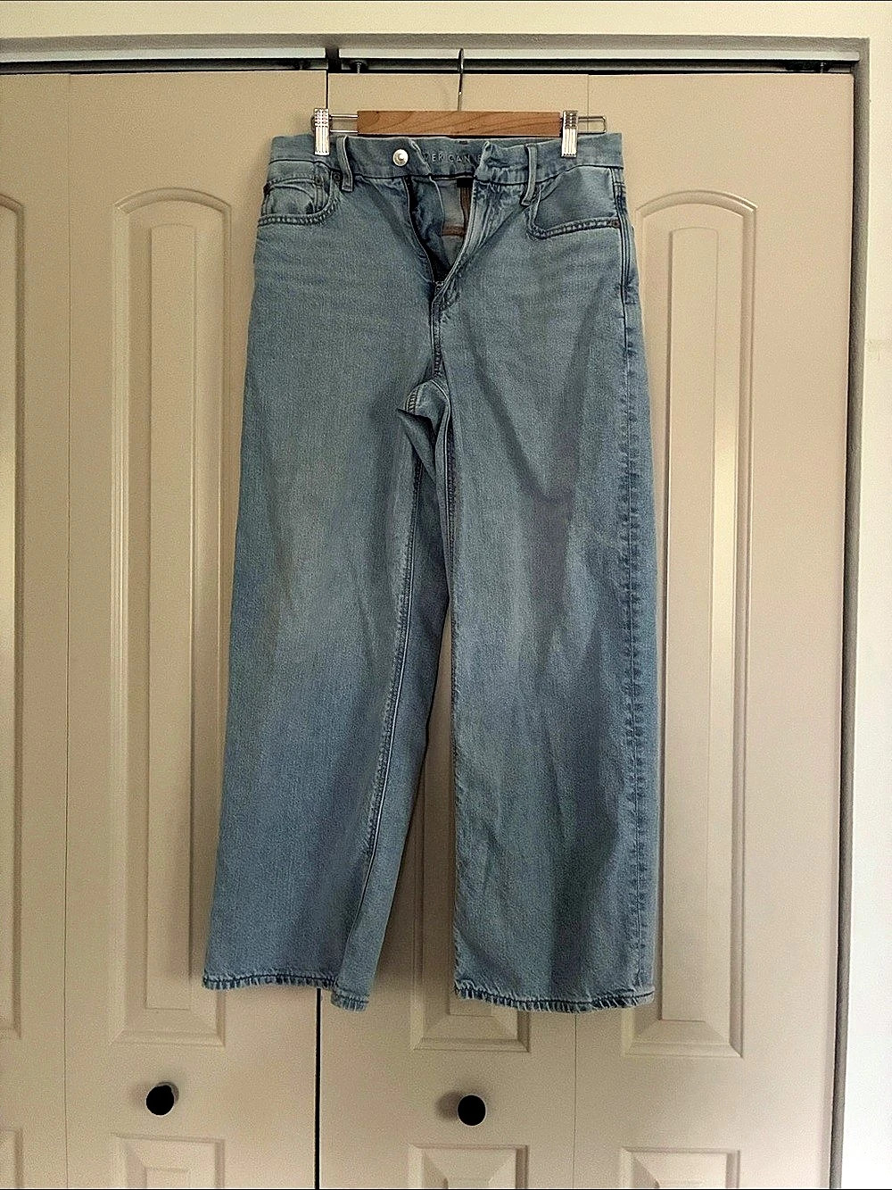 American Eagle Curvy Super High-Waisted Baggy Straight Jean Jeans Blue Waist 6